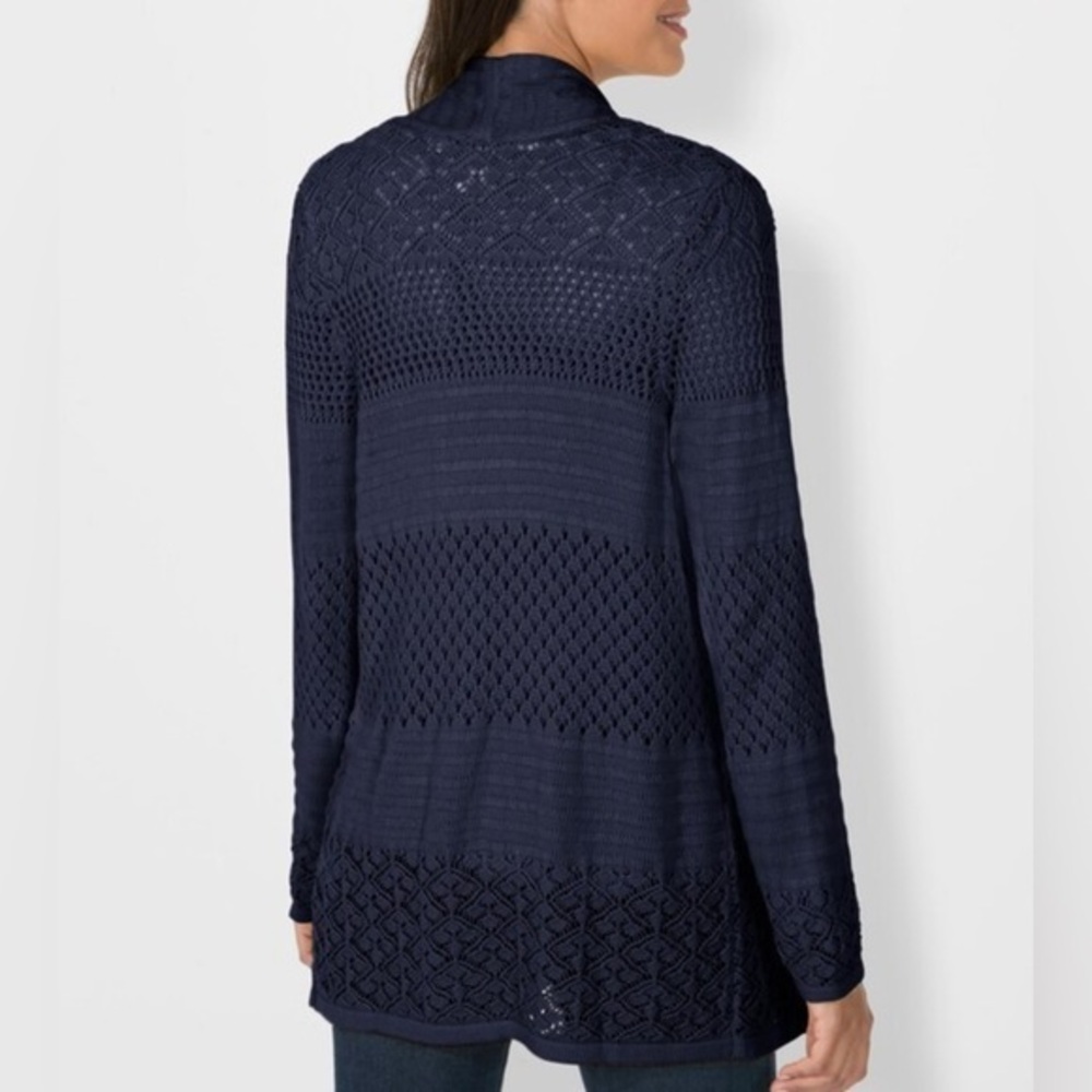 Women's Cotton Blend Navy Blue Open Front Cardigan
